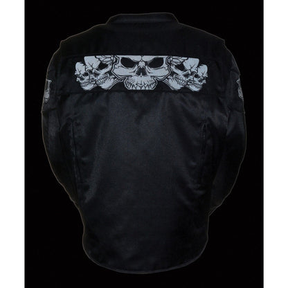 Milwaukee Leather MPM1730 Black Padded Textile Motorcycle Jacket for Men w/ Reflective Skulls - All Season Motorcycle Jacket