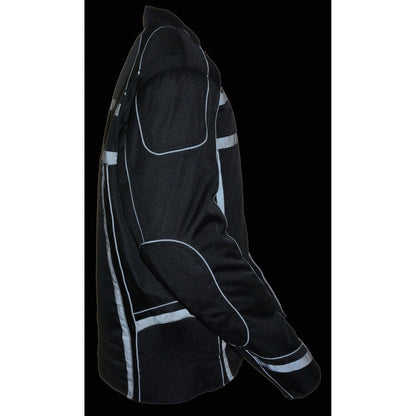 Milwaukee Leather MPM1740 Men's Black Vented Textile Jacket with Reflective Stripes