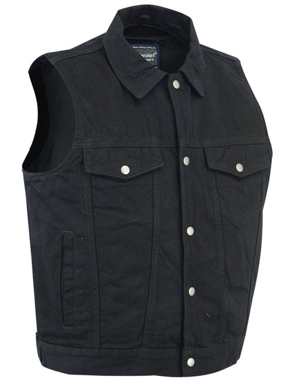 Men's Snap/Zipper Front Black  Denim Motorcycle Vest