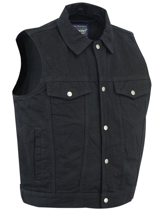 Men's Snap/Zipper Front Black  Denim Motorcycle Vest