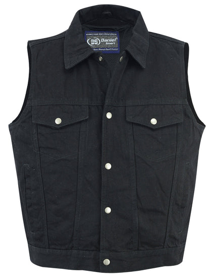 Men's Snap/Zipper Front Black  Denim Motorcycle Vest