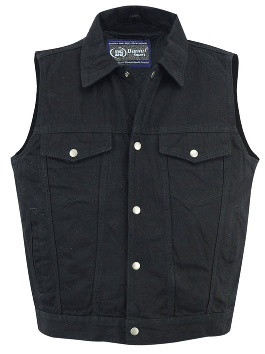 Men's Snap/Zipper Front Black  Denim Motorcycle Vest