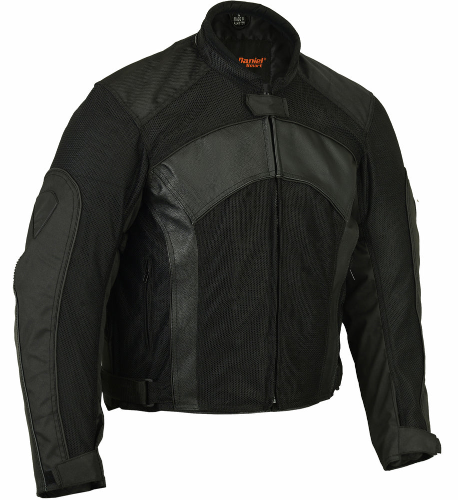 Mens Leather & Mesh Motorcycle Jacket  – Waterproof Liner