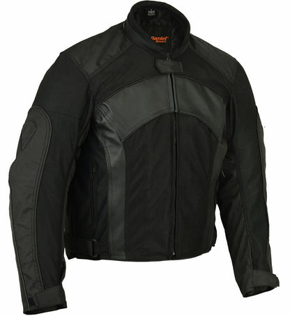 Mens Leather & Mesh Motorcycle Jacket  – Waterproof Liner