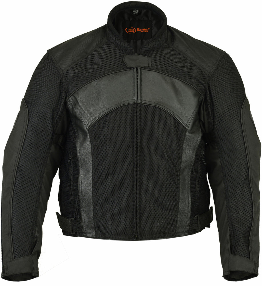 Mens Leather & Mesh Motorcycle Jacket  – Waterproof Liner