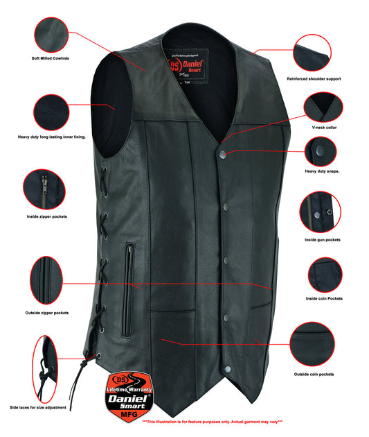 Men's Ten Pocket Utility Black Vest - TALL