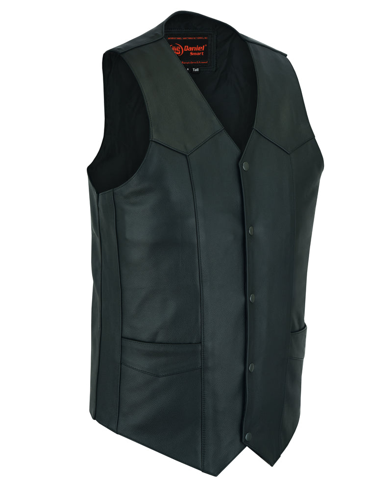 Men's Tall Classic Motorcycle Leather Vest - Black