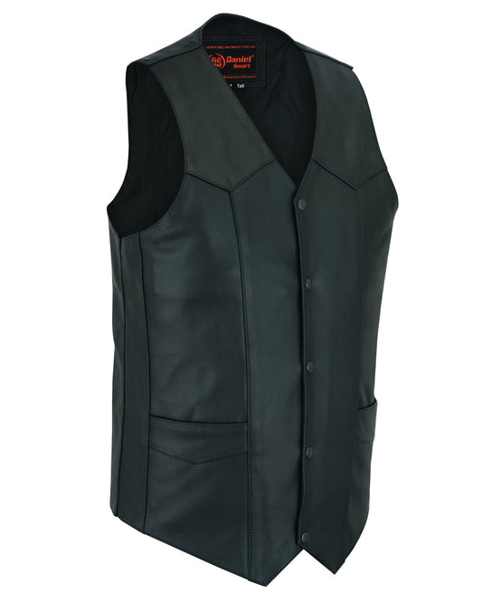 Men's Tall Classic Motorcycle Leather Vest - Black