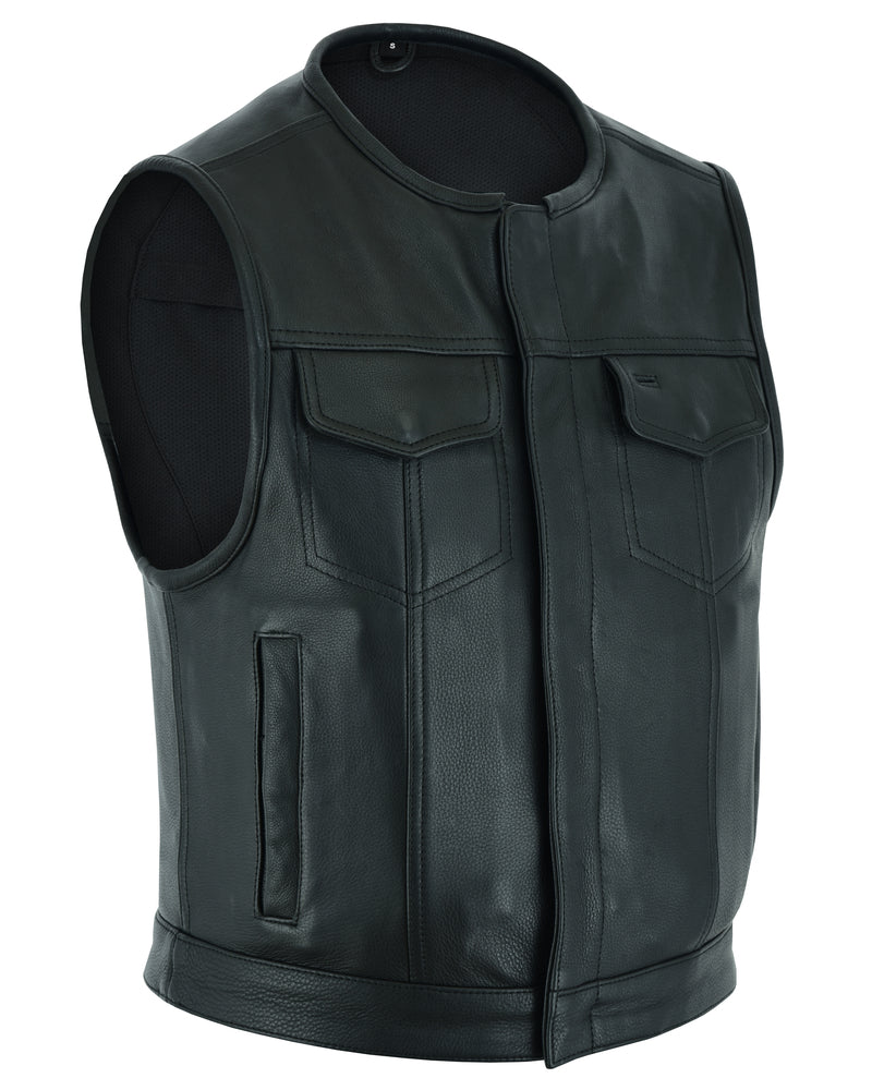 Men's Drop Zone Leather Motorcycle Vest – Black