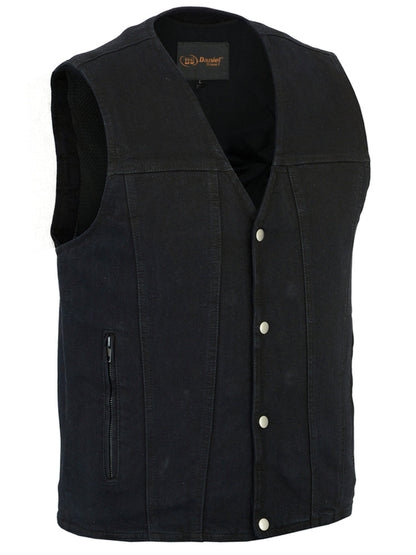 Men's Black Plain sides Denim Motorcycle Vest –  Heavy Snaps