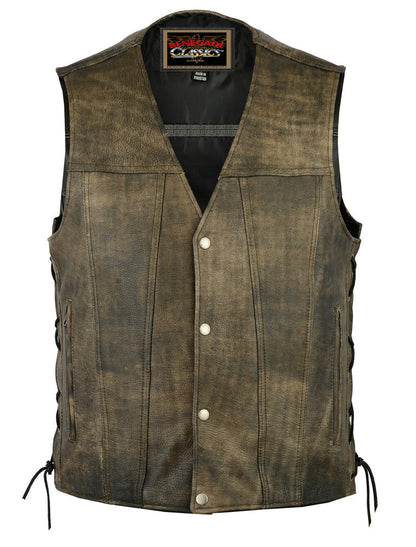 Antique Charm Men's Antique Brown Leather Motorcycle Vest