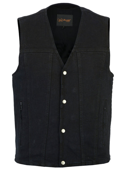 Men's Black Plain sides Denim Motorcycle Vest –  Heavy Snaps