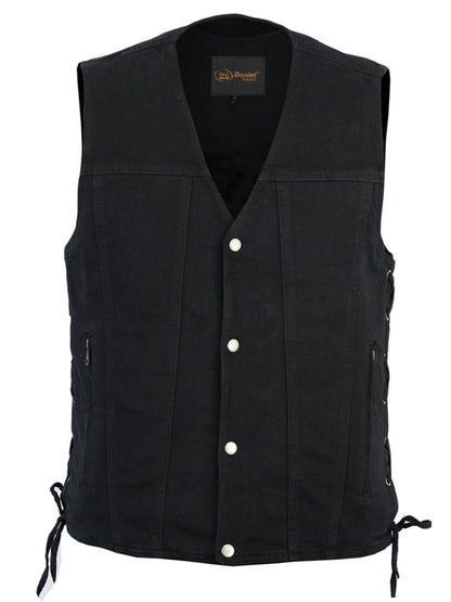 Men's Black Denim Motorcycle Vest – Single Panel Back