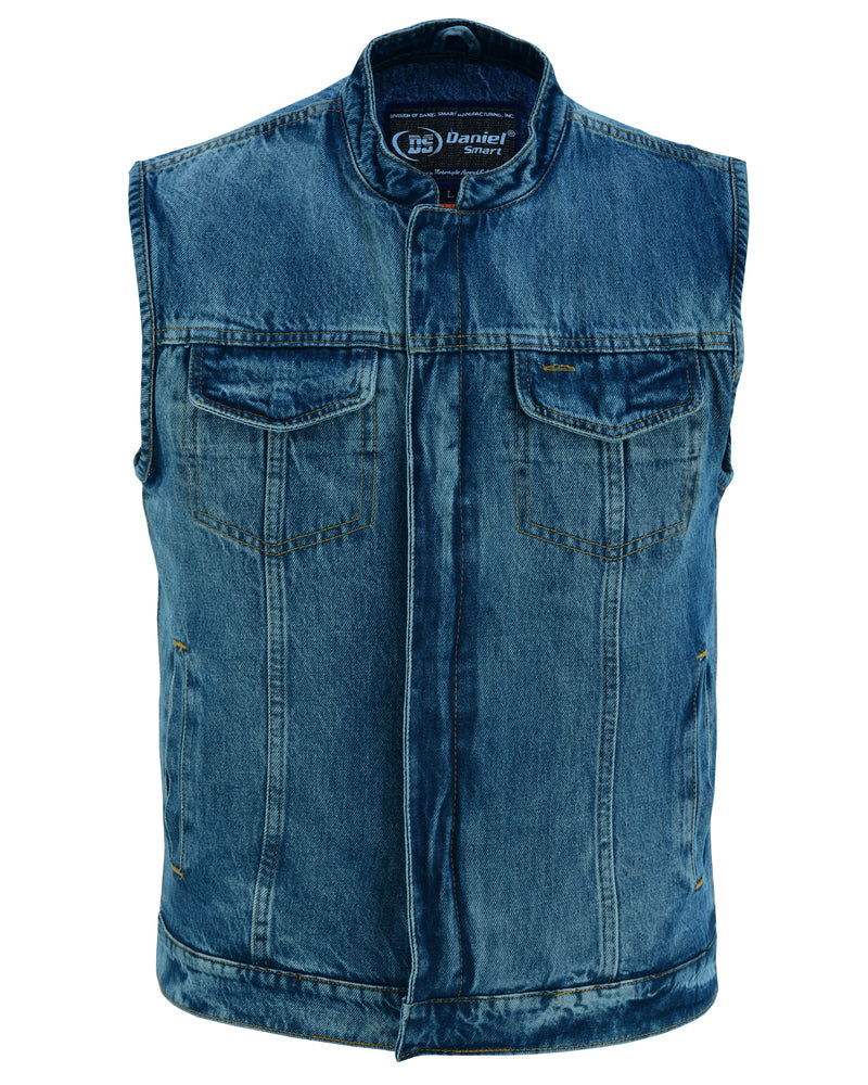 Men's Blue Denim Motorcycle Vest with Lace & Pockets