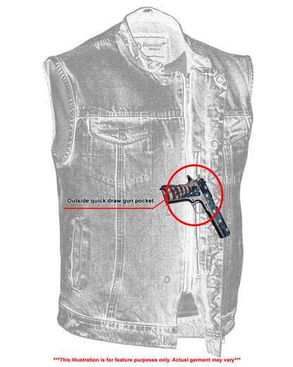 Men's Blue Denim Motorcycle Vest with Lace & Pockets