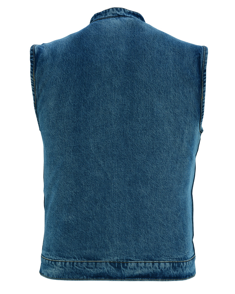 Men's Blue Denim Motorcycle Vest with Lace & Pockets