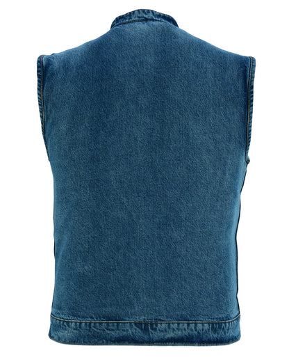 Men's Blue Denim Motorcycle Vest with Lace & Pockets