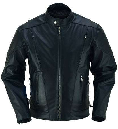 AM Knucklehead Premium Black Men's Leather Motorcycle Jacket