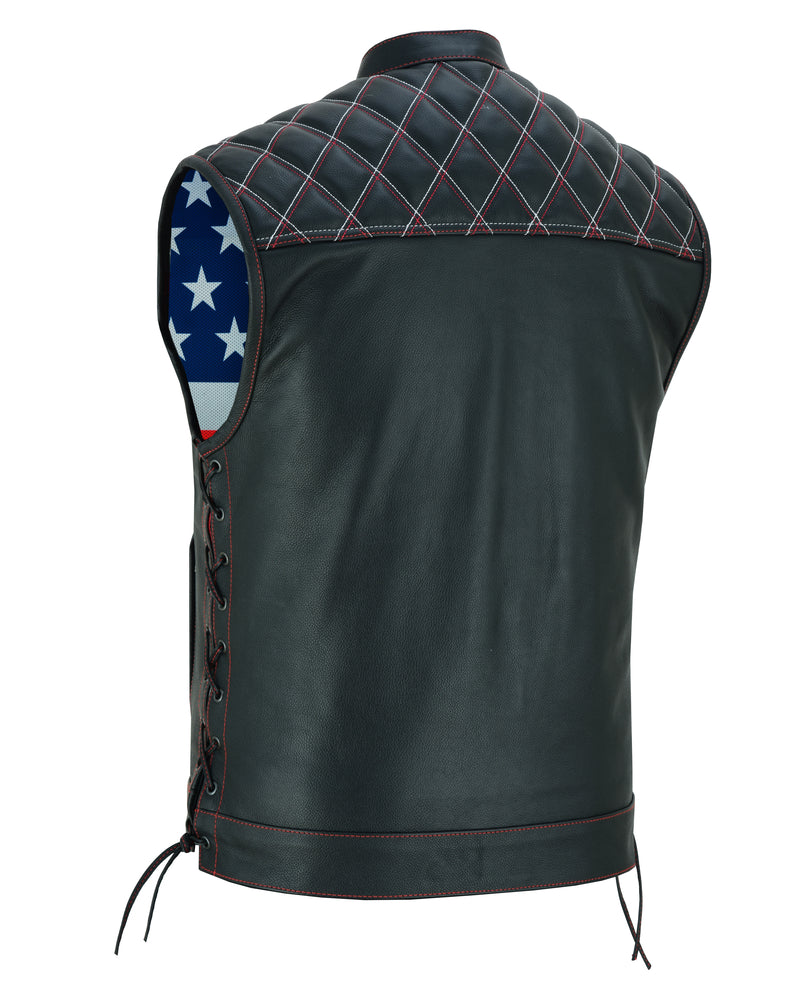 Men's Road Edge Leather Black Vest – Removable Hood