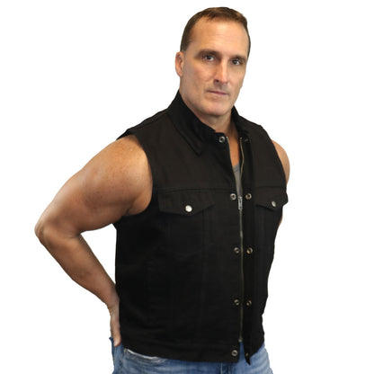 Men's Snap/Zipper Front Black  Denim Motorcycle Vest