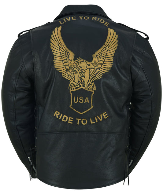 Freedom Rider Black Men's Leather Jacket – Eagle Embossed