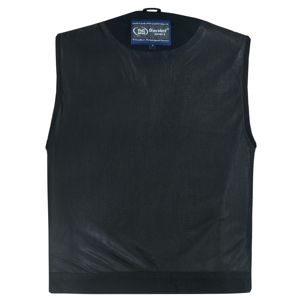 Mens Black Denim Motorcycle Vest with Concealed Snaps & Zipper