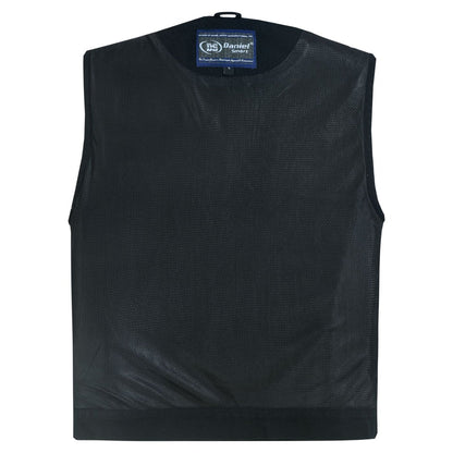 Mens Black Denim Motorcycle Vest with Concealed Snaps & Zipper