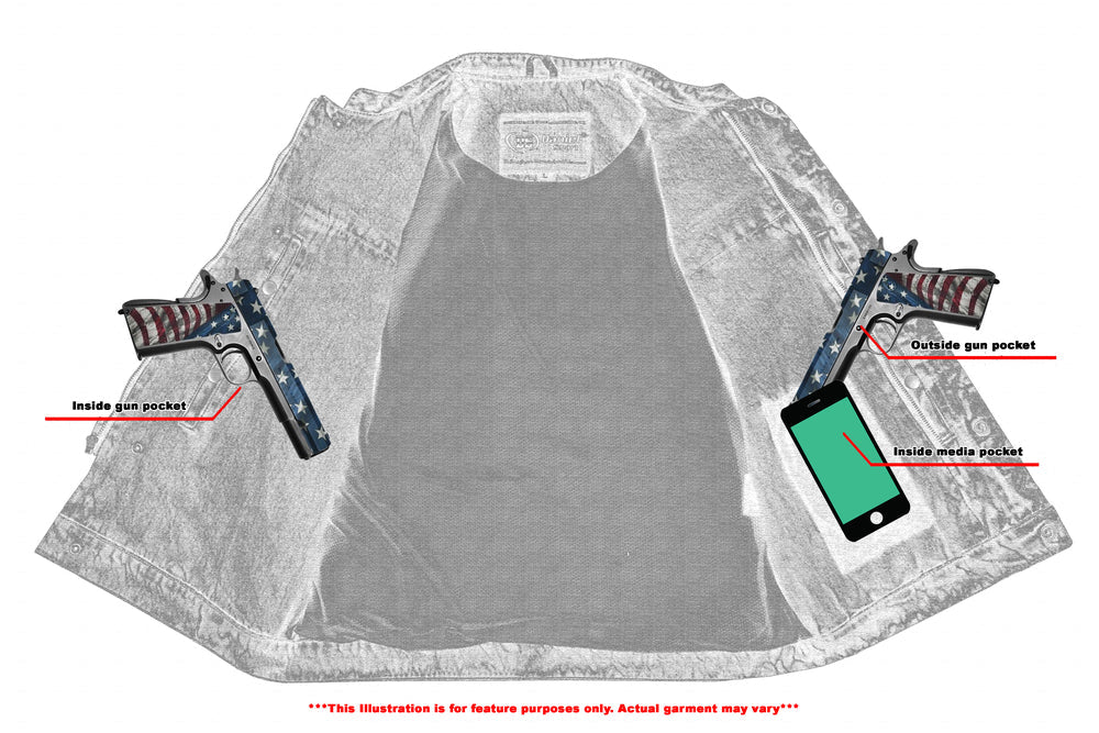 Men's Blue Denim Motorcycle Vest with Lace & Pockets