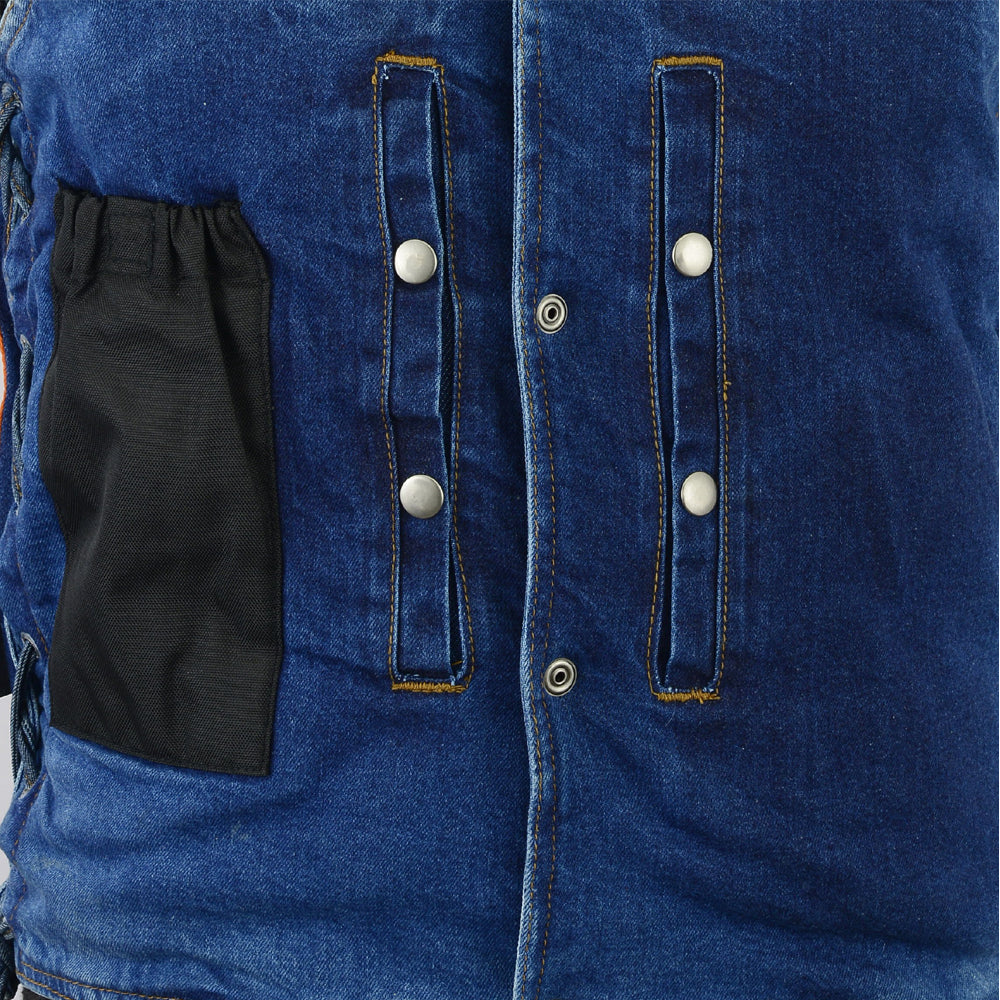 Men's Blue Denim Motorcycle Vest with Lace & Pockets