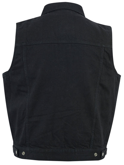 Men's Snap/Zipper Front Black  Denim Motorcycle Vest