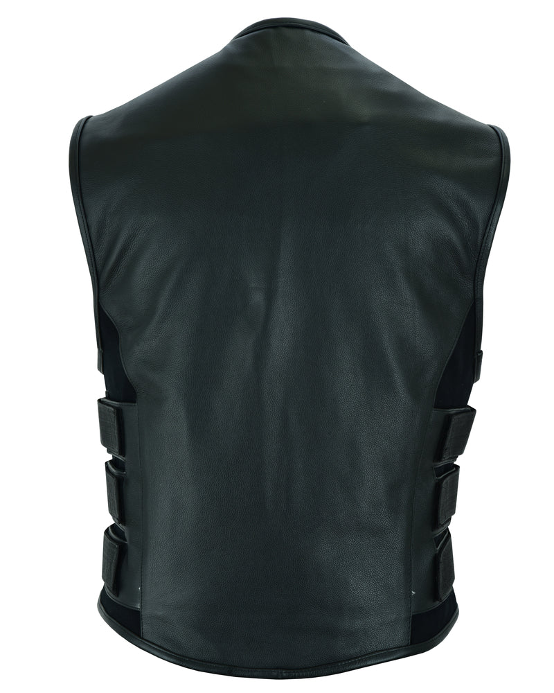 Men's Black Leather SWAT Style Motorcycle Vest