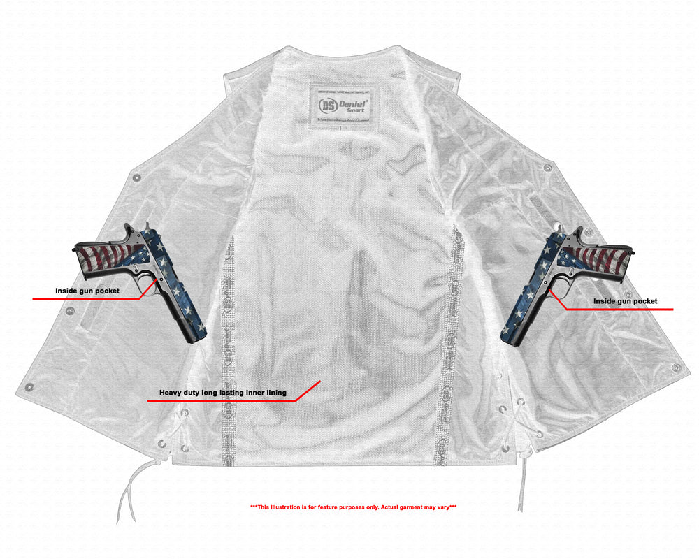 Men's Black Leather Vest with Side Laces and Smart Access Pockets