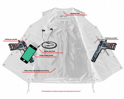 Men's Tall Classic Tapered Bottom Biker Leather Vest- Black