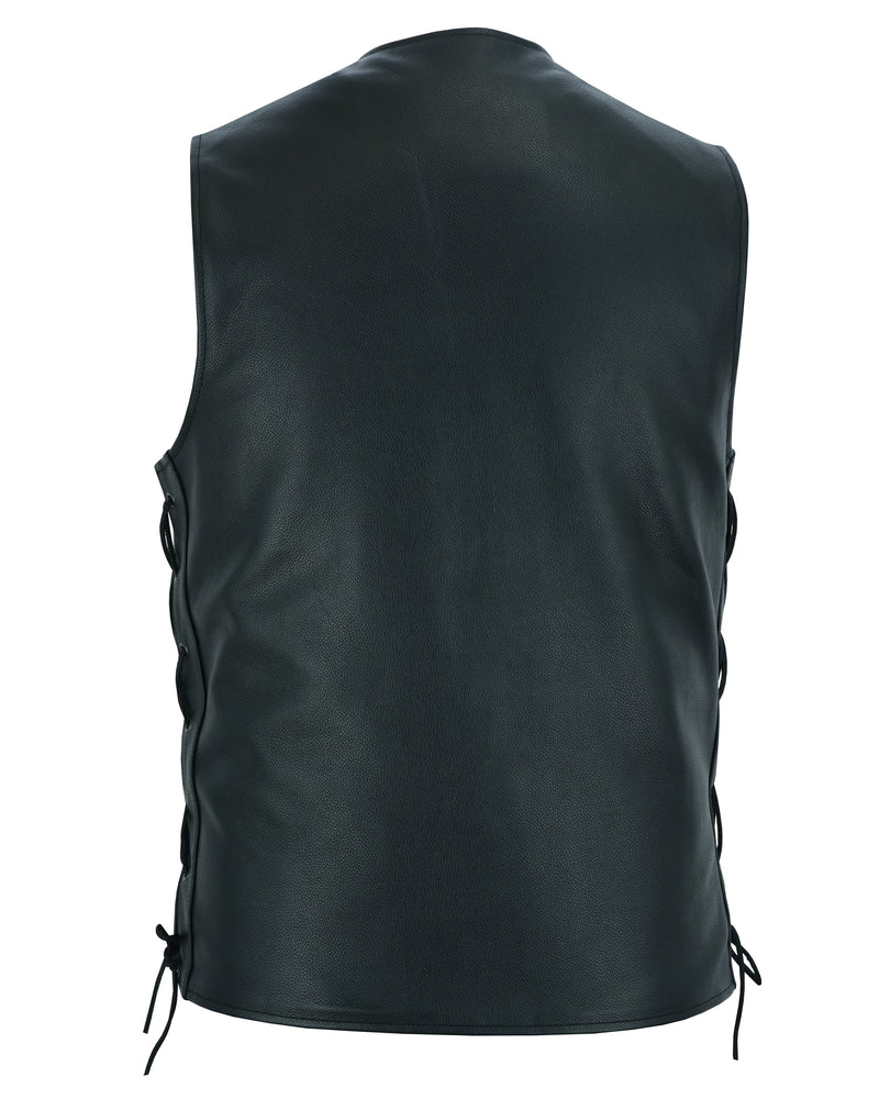 Men's Tall Classic Tapered Bottom Biker Leather Vest- Black
