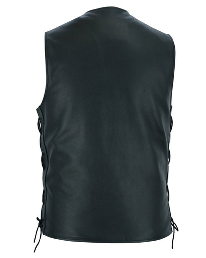 Men's Tall Classic Tapered Bottom Biker Leather Vest- Black