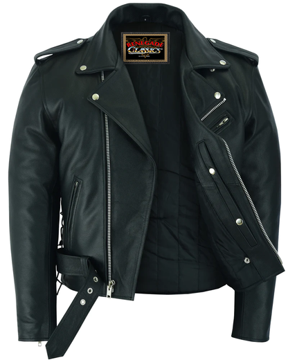 Classic Star Black Men's Leather Motorcycle Jacket – Adjustable Fit