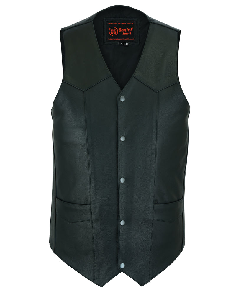 Men's Tall Classic Motorcycle Leather Vest - Black