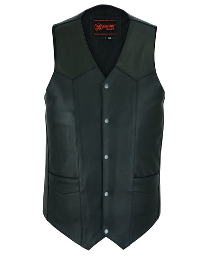 Men's Tall Classic Motorcycle Leather Vest - Black