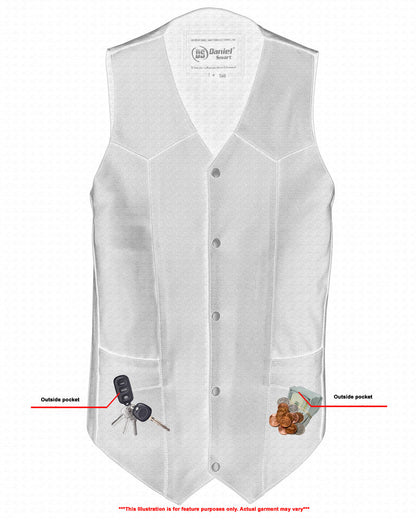 Men's Tall Classic Motorcycle Leather Vest - Black