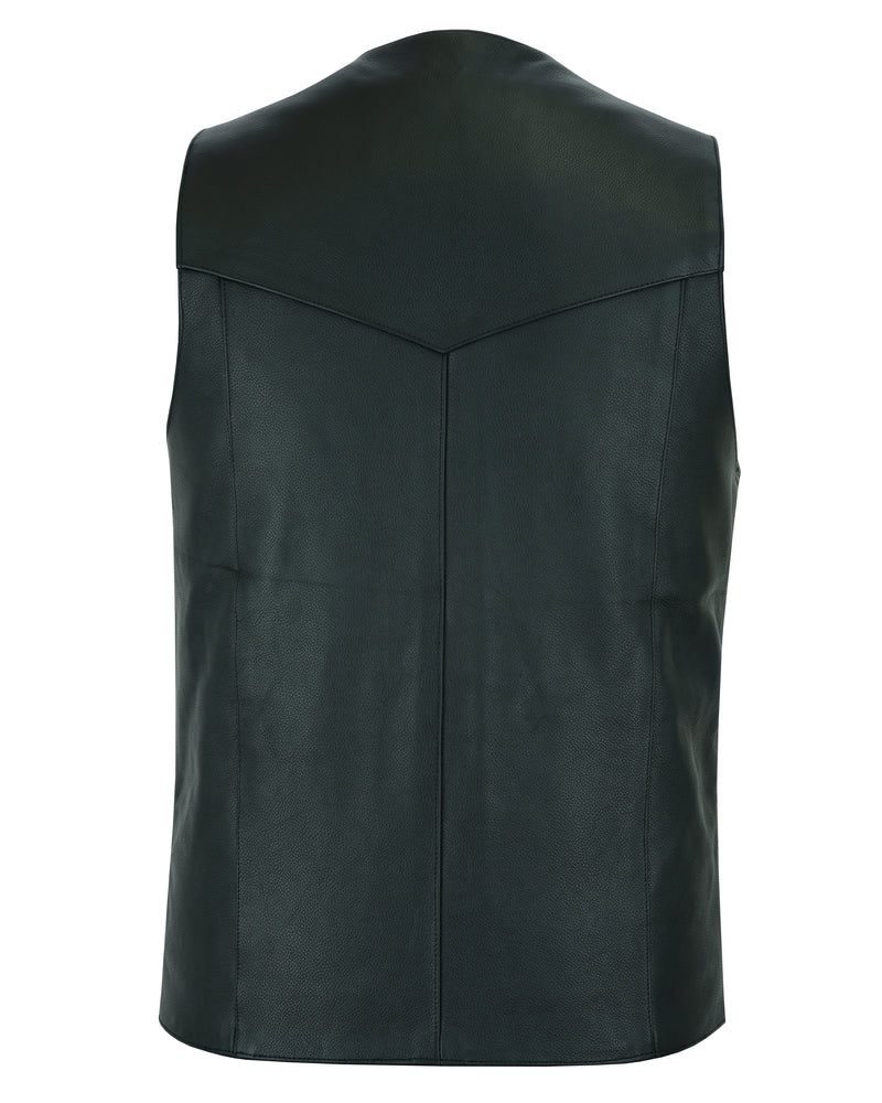 Men's Tall Classic Motorcycle Leather Vest - Black