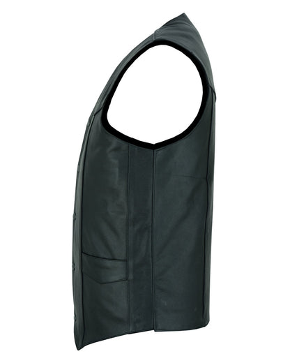 Men's Tall Classic Motorcycle Leather Vest - Black