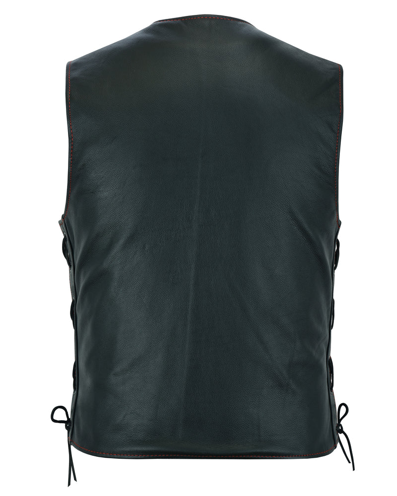 Men's Honor Ride Black Leather Motorcycle with Vest Red Stitching