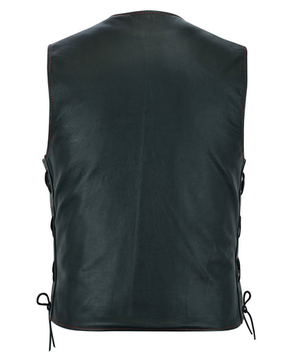 Men's Honor Ride Black Leather Motorcycle with Vest Red Stitching