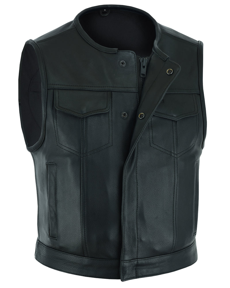 Men's Drop Zone Leather Motorcycle Vest – Black