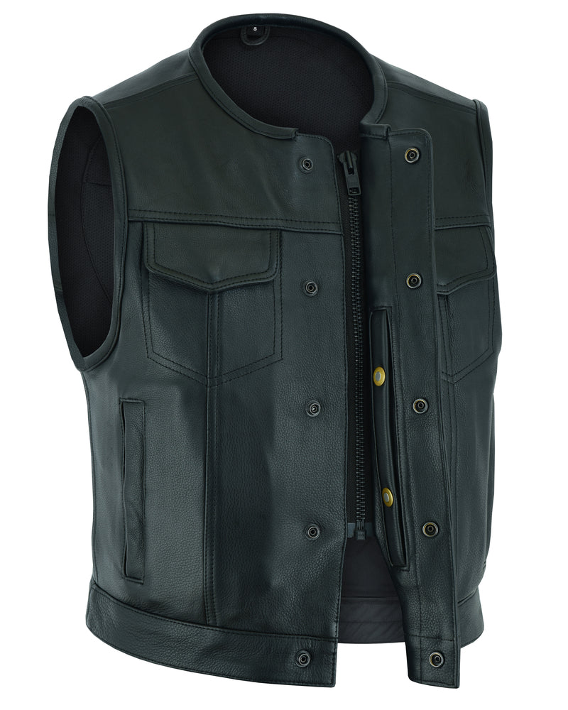 Men's Drop Zone Leather Motorcycle Vest – Black