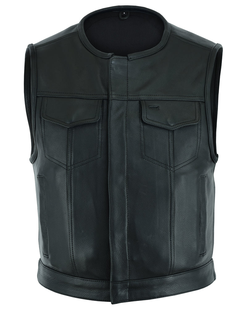 Men's Drop Zone Leather Motorcycle Vest – Black