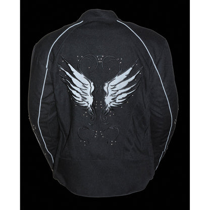 Milwaukee Leather SH1954 Women's Black and Red Textile Jacket with Stud and Wings Detailing