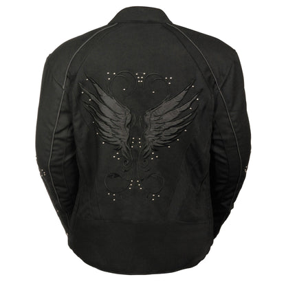 Milwaukee Leather SH1954 Women's Black Textile Jacket with Stud and Wings Detailing