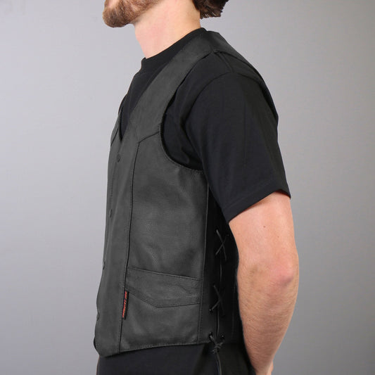 Hot Leathers VSM1015 Men's Black Heavyweight Motorcycle style Leather Biker Vest with Side Laces